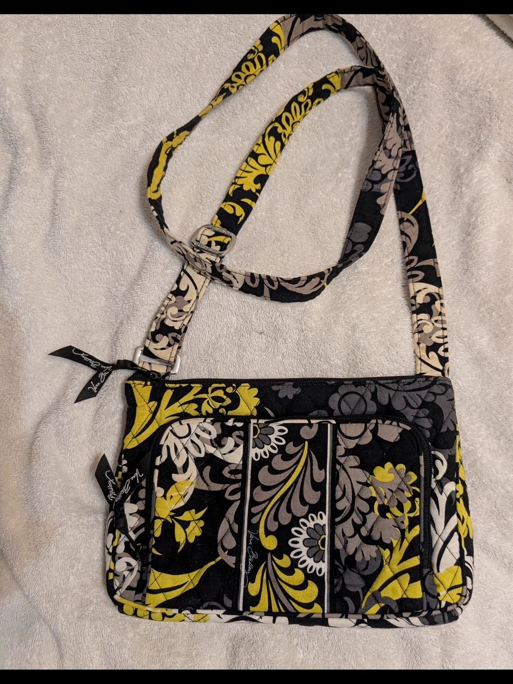 Vera Bradley Retired Black, Yellow & Gray Floral Quilted Crossbody